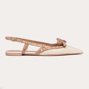 Valentino Women Rockstud Bow Slingback Ballerinas in Patent Leather-White