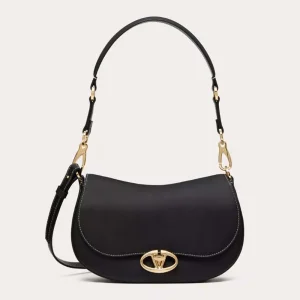 Valentino Women Small Valentino Garavani Ohval Shoulder Bag in Nappa Calfskin-Black