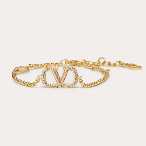 Valentino Women VLogo Signature Bracelet in Metal and Swarovski® Crystals