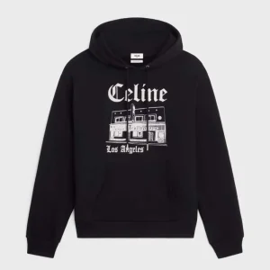 Celine Women Troubadour Loose Hoodie in Cotton Fleece-Black