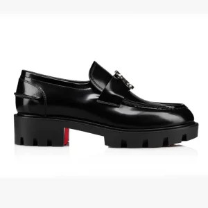 Christian Louboutin Women CL Moc Lug Loafers Abrasivato Calf Leather-Black