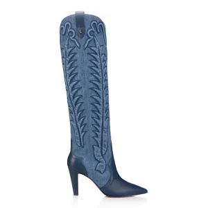 Christian Louboutin Women Santia Botta 85 mm Boots Nappa Leather and Denim