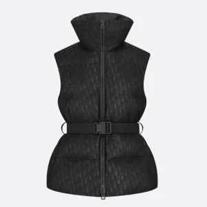 Dior Men DiorAlps Belted Puffer Vest Black Quilted Technical Taffeta Jacquard