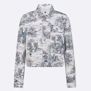 Dior Men Jacket White Cotton Denim with Blue Toile de Jouy Scotland Motif