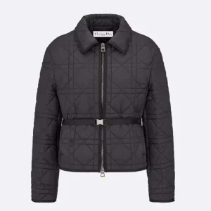 Dior Men Macrocannage Belted Peacoat Black Quilted Technical Taffeta