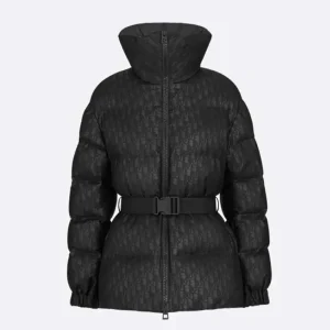 Dior Women DiorAlps Belted Puffer Jacket Black Quilted Technical Taffeta Jacquard