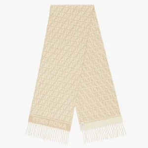 Fendi Unisex FF Scarf Beige Wool and Cashmere Scarf