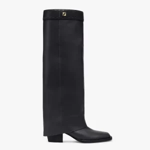 Fendi Women Show Black Leather Hhigh-heeled Boots