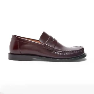 Loewe Women Campo Loafer in Brushed Calfskin-Burgundy