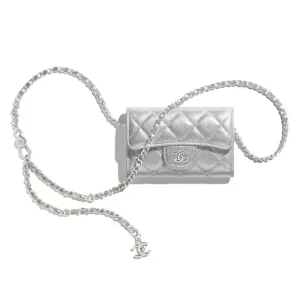 Chanel Women CC Metallic Lambskin Quilted Belt Bag-Silver