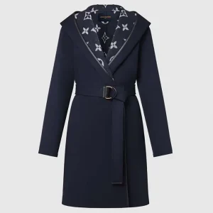 Louis Vuitton LV Women Signature Hooded Wrap Coat Wool Silk Night Blue Regular Fit